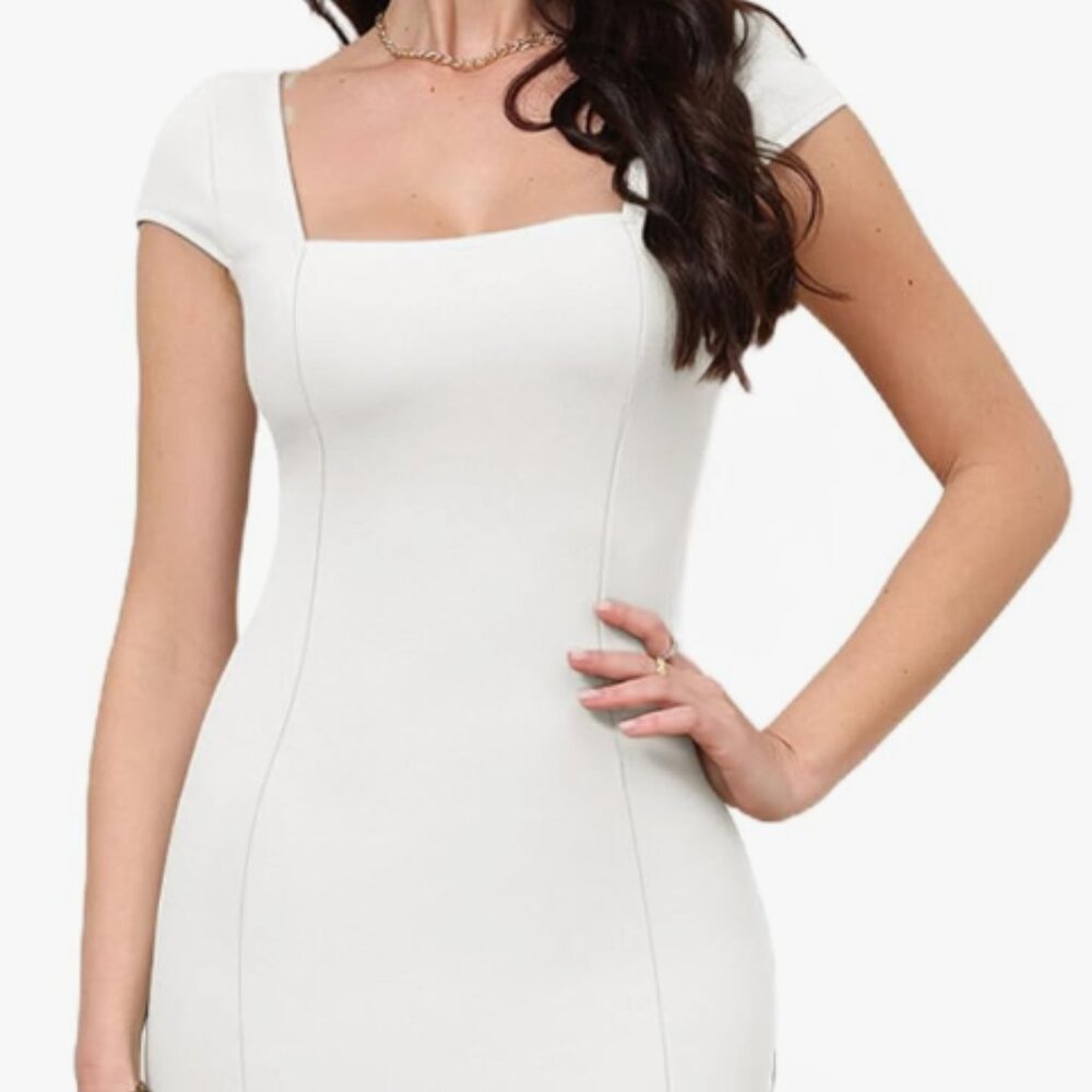 NWT Aotasely White Square Neck Dress Size L